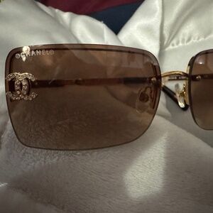 Vintage Chanel Rimless Sunglasses Crystal CCs Brown Lenses